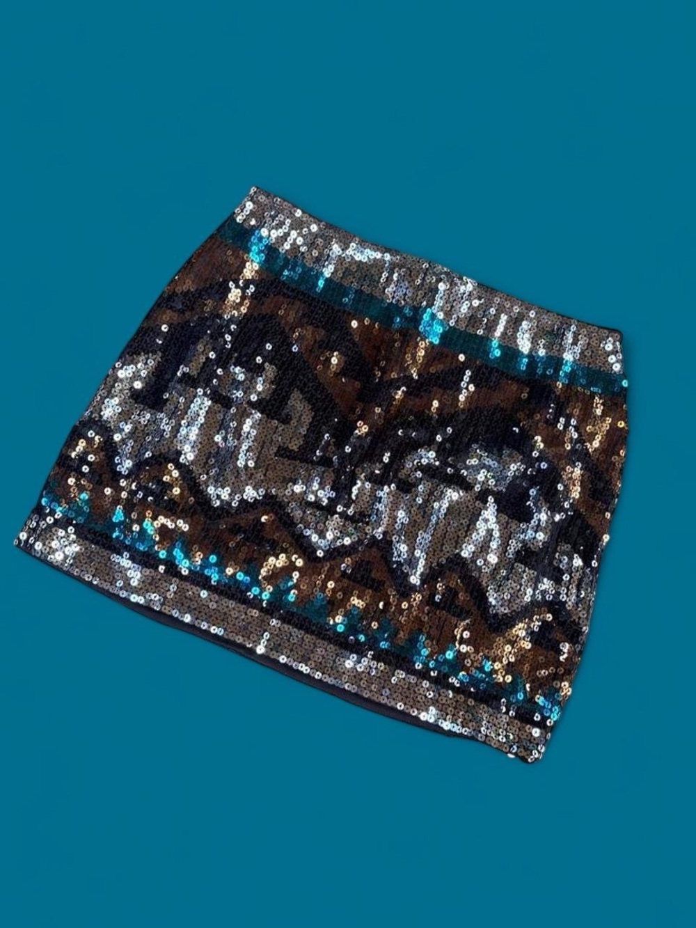 Y2K Sequin Mini Skirt in Black & Silver with Teal Accents